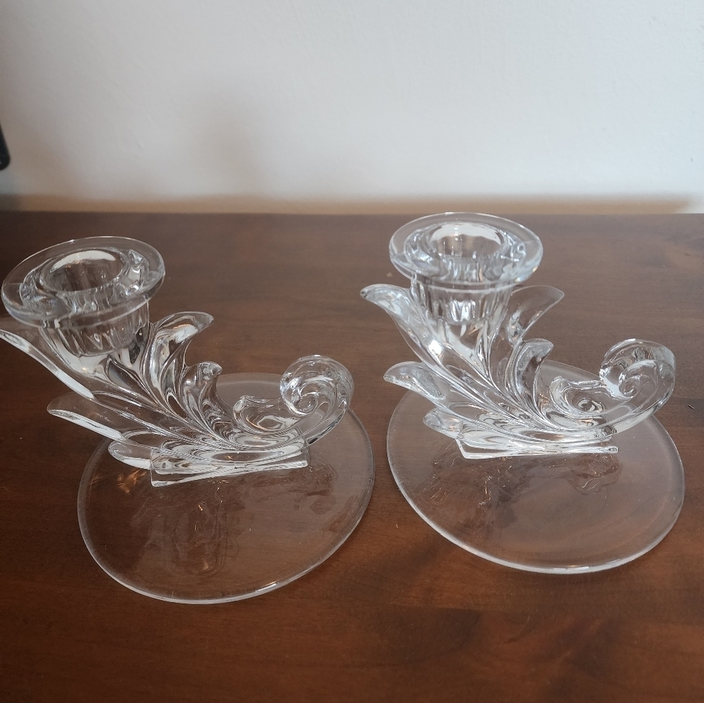 Vintage Pair Of Fostoria Baroque Single Candle Holders 4 inches Tall